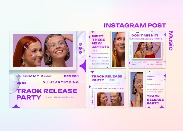 Colección de publicaciones de Instagram para la fiesta de lanzamiento de pistas musicales