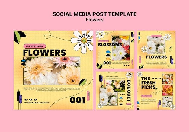 PSD gratuito colección de publicaciones de instagram para floristería