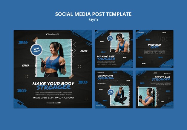 Colección de publicaciones de Instagram para gimnasio con atleta femenina