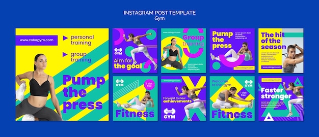 Colección de publicaciones de instagram para gimnasio y fitness.