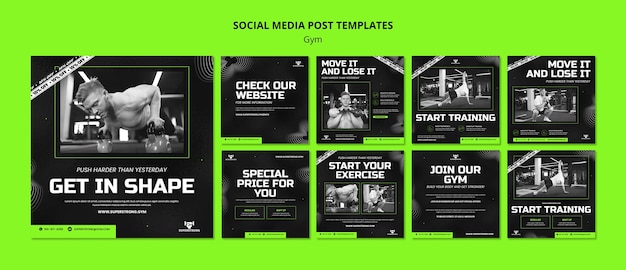 Colección de publicaciones de instagram de gimnasio y fitness