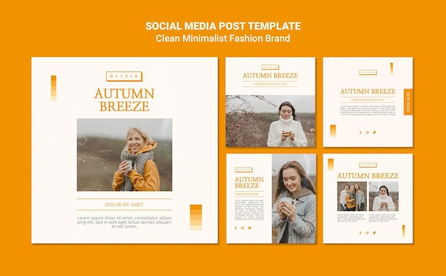 PSD gratuito colección de publicaciones de instagram para la marca de moda minimalista de otoño