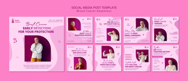 Colección de publicaciones de instagram para el mes de concientización sobre el cáncer de mama
