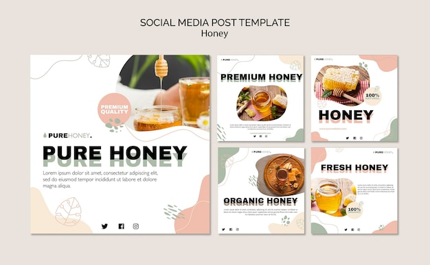 PSD gratuito colección de publicaciones de instagram para miel pura