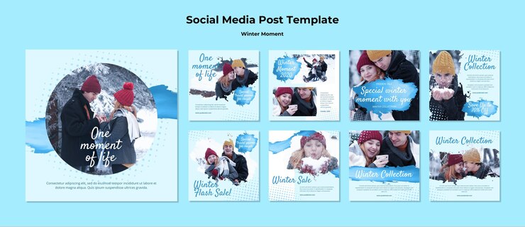 PSD gratuito colección de publicaciones de instagram para momentos de pareja de invierno