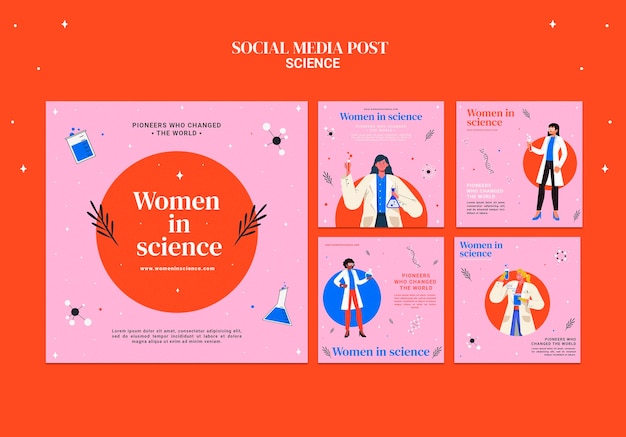 PSD gratuito colección de publicaciones de instagram para mujeres científicas