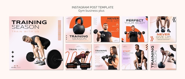 PSD gratuito colección de publicaciones de instagram de negocios de gimnasio