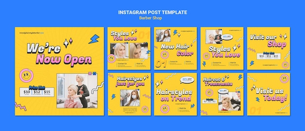 PSD gratuito colección de publicaciones de instagram de negocios de peluqueros