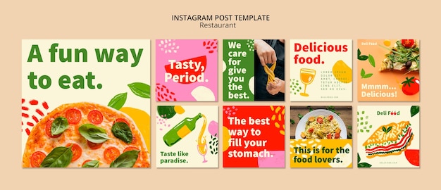 PSD gratuito colección de publicaciones de instagram de negocios de restaurantes