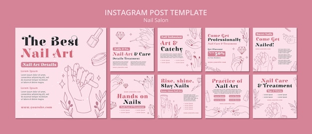 Colección de publicaciones de instagram para negocios de salones de uñas