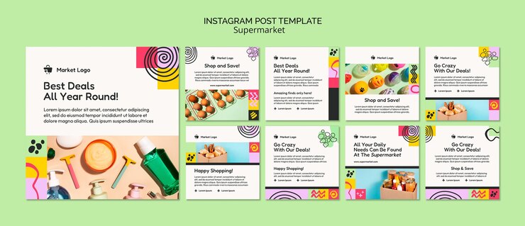 PSD gratuito colección de publicaciones de instagram de negocios de supermercado