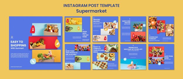 Colección de publicaciones de instagram de negocios de supermercado