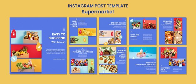 Colección de publicaciones de instagram de negocios de supermercado