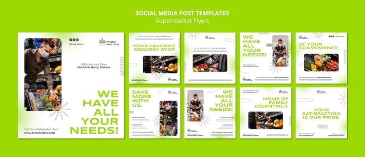 PSD gratuito colección de publicaciones de instagram de negocios de supermercado