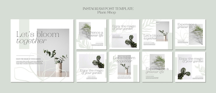 PSD gratuito colección de publicaciones de instagram para negocios de tiendas de plantas