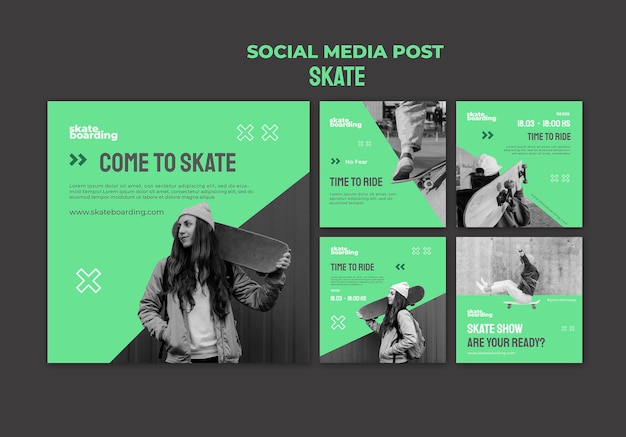 Colección de publicaciones de instagram para patinar con patinadora