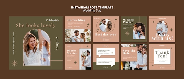 PSD gratuito colección de publicaciones de instagram de planificador de bodas