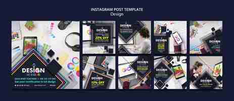 PSD gratuito colección de publicaciones de instagram de profesión de diseño gráfico