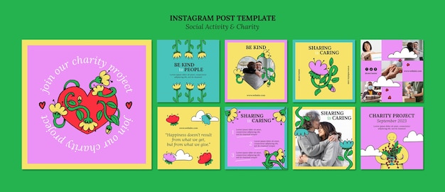 PSD gratuito colección de publicaciones de instagram para proyecto benéfico