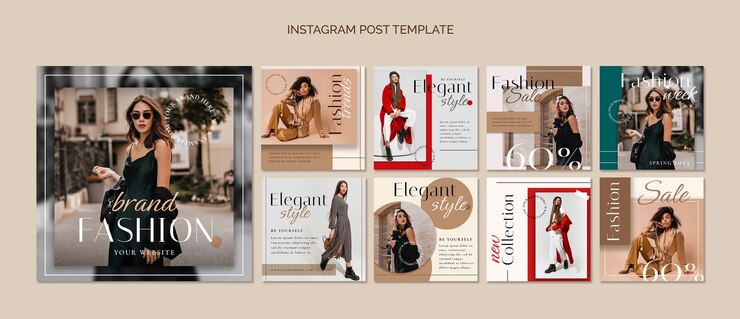 PSD gratuito colección de publicaciones de instagram de rebajas de moda