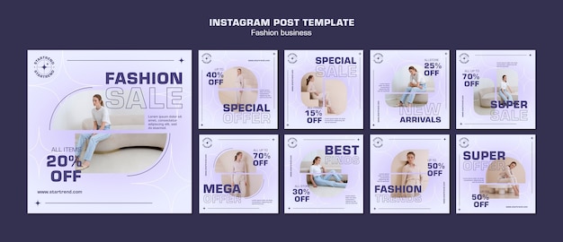 PSD gratuito colección de publicaciones de instagram de rebajas de moda