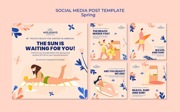 PSD gratuito colección de publicaciones de instagram de resort de playa de verano