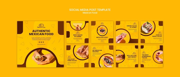 PSD gratuito colección de publicaciones de instagram para restaurante de comida mexicana