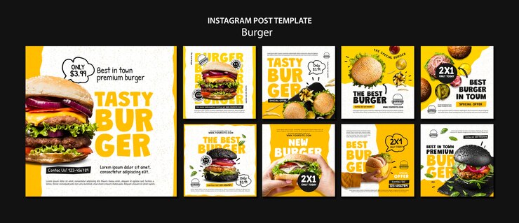 PSD gratuito colección de publicaciones de instagram de restaurante de hamburguesas
