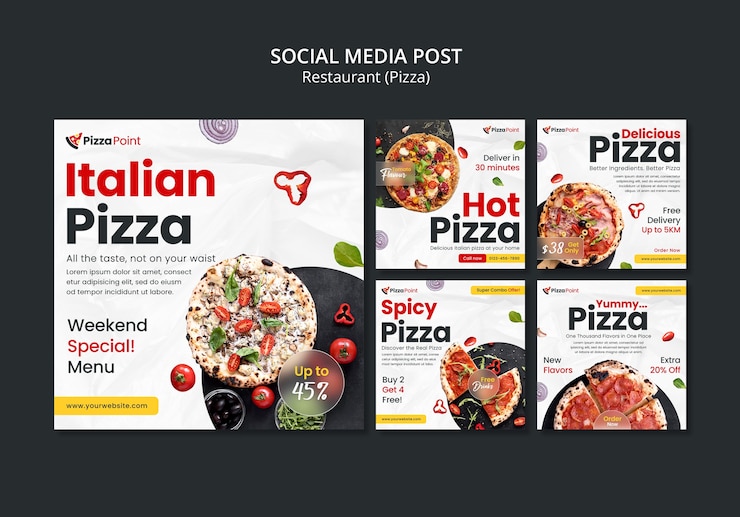 PSD gratuito colección de publicaciones de instagram de restaurante de pizza