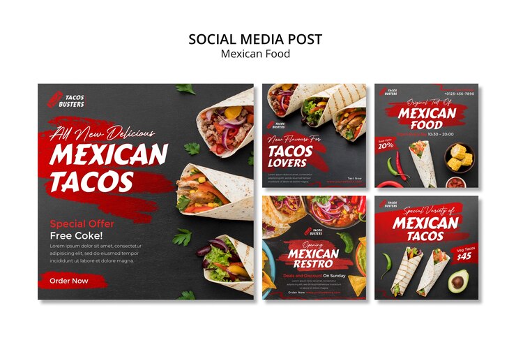 PSD gratuito colección de publicaciones de instagram de restaurantes de comida mexicana