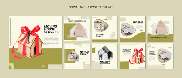 PSD gratuito colección de publicaciones de instagram para servicios de mudanzas