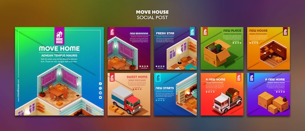 Colección de publicaciones de Instagram para servicios de reubicación de residencia