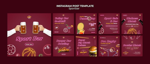 PSD gratuito colección de publicaciones de instagram de sport bar