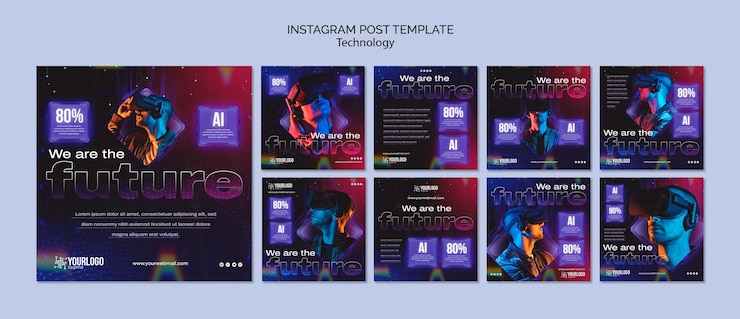 PSD gratuito colección de publicaciones de instagram de tecnología de realidad virtual