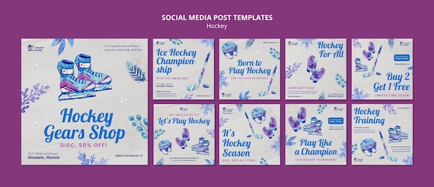 PSD gratuito colección de publicaciones de instagram de temporada de hockey