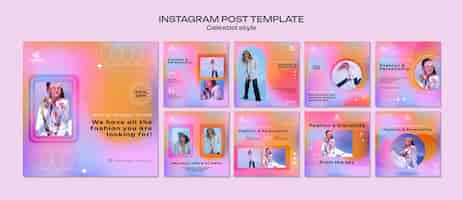 PSD gratuito colección de publicaciones de instagram para tienda de moda en estilo celestial.