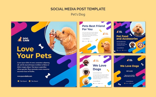 PSD gratuito colección de publicaciones de instagram para tiendas de mascotas