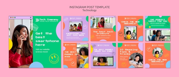 PSD gratuito colección de publicaciones de instagram de tiendas de tecnología y negocios