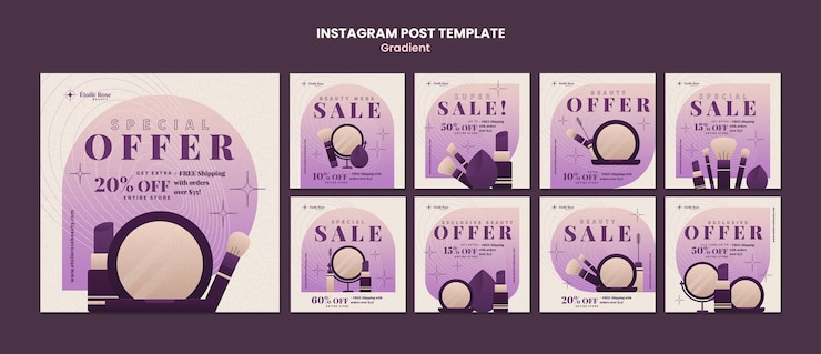 PSD gratuito colección de publicaciones de instagram en tono degradado