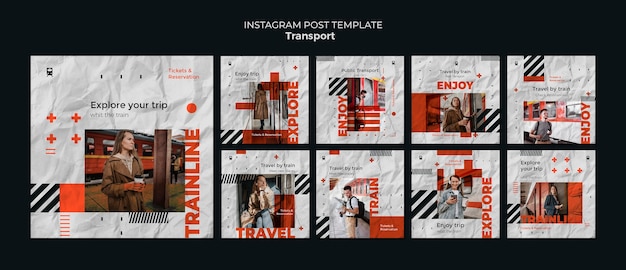 PSD gratuito colección de publicaciones de instagram de transporte público de trenes