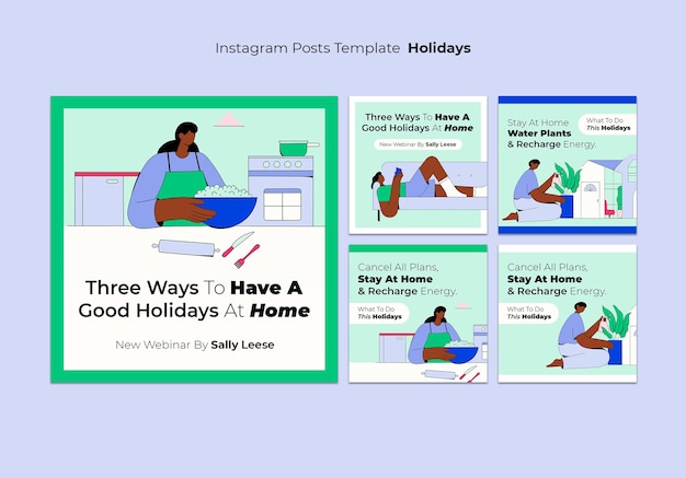 PSD gratuito colección de publicaciones de instagram de vacaciones desde casa