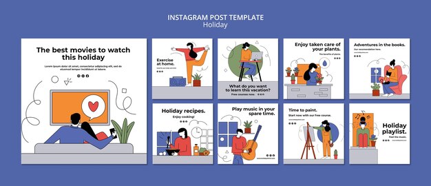 Colección de publicaciones de instagram de vacaciones desde casa