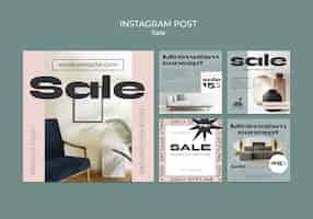 PSD gratuito colección de publicaciones de instagram de venta de decoración de interiores