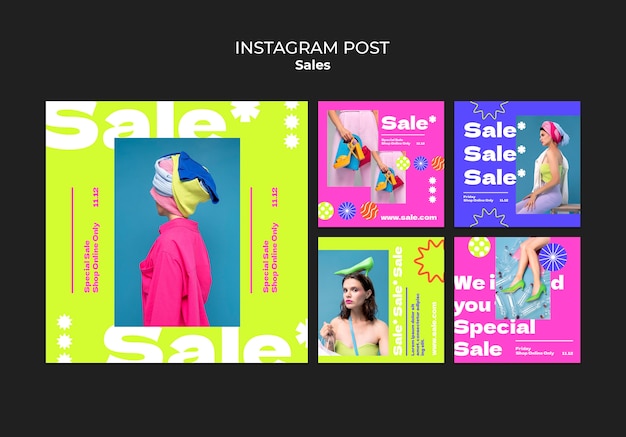 PSD gratuito colección de publicaciones de instagram para ventas y descuentos.