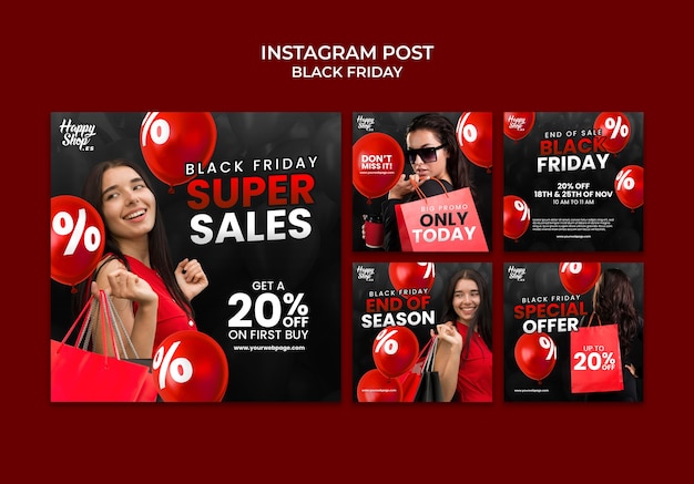 PSD gratuito colección de publicaciones de instagram de ventas de viernes negro