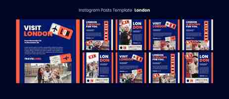 PSD gratuito colección de publicaciones de instagram de viajes a londres