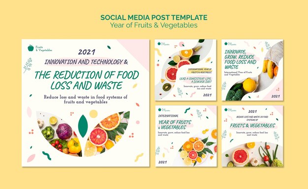 Colección de publicaciones de redes sociales del año de frutas y verduras