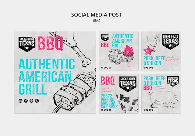 PSD gratuito colección de publicaciones de redes sociales de bbq