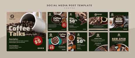 PSD gratuito colección de publicaciones de redes sociales de café