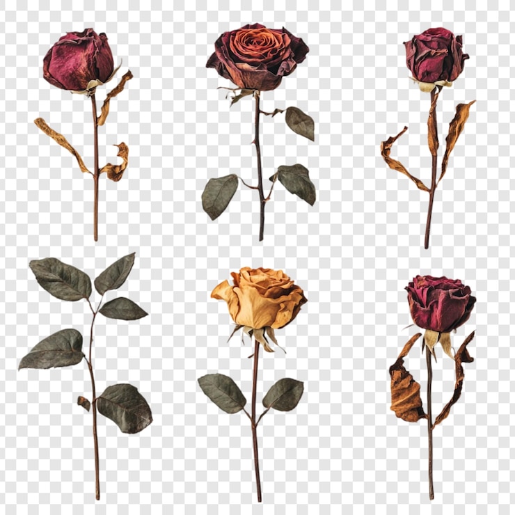 PSD gratuito colección de rosas secas una naturaleza muerta de elegancia marchita